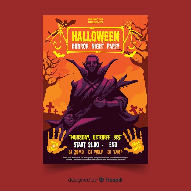 Free Vector Dracula Halloween Flyer Template With Flat Design