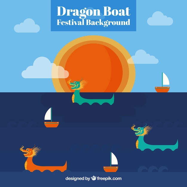 Dragon boat festival background with sun and
clouds