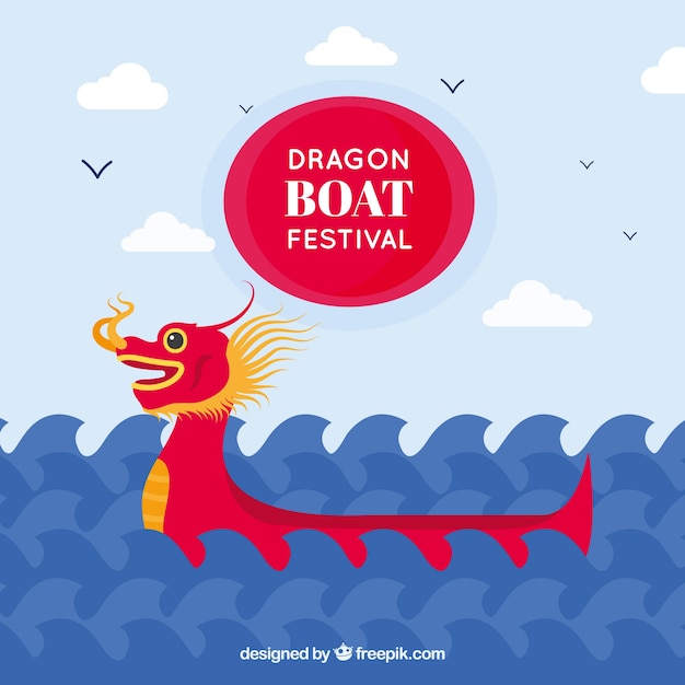 Dragon boat festival background with
waves