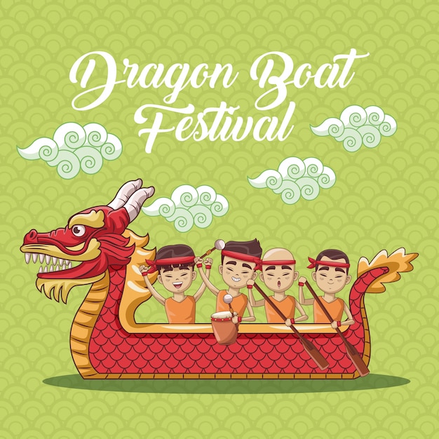 Dragon boat festival cartoon design | Premium Vector