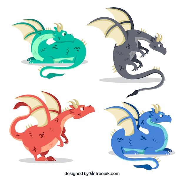 Dragon character collection with flat\
design