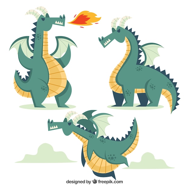 Dragon character collection with flat
design