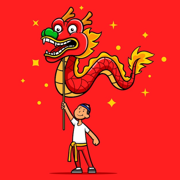 Premium Vector | Dragon dance cartoon character