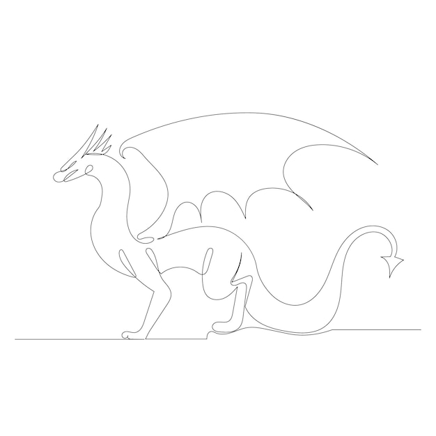 Premium Vector | Dragon drawing by one continuous line, sketch