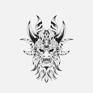 Premium Vector | Dragon head tattoos monochrome black and white ...