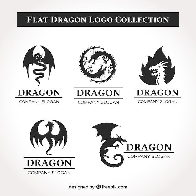 Free Vector | Dragon logo collection with flat design