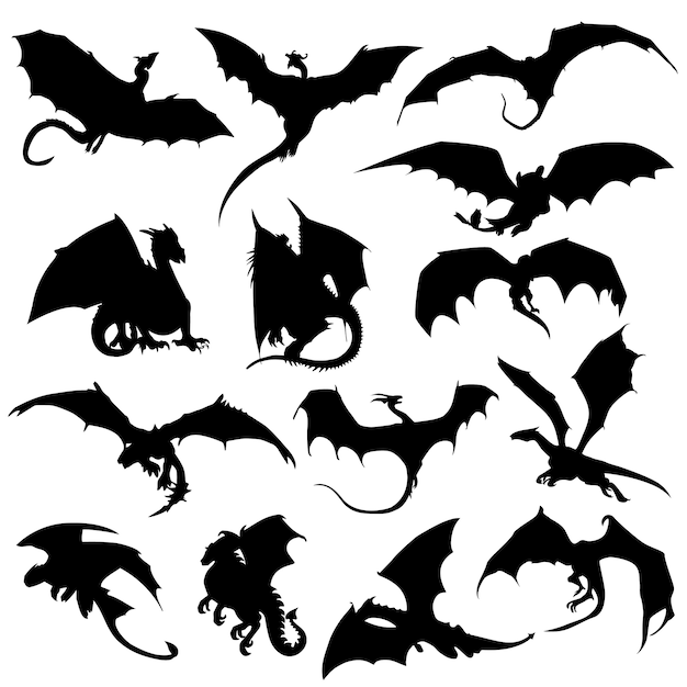 Download Dragon mithogoly animal silhouette clip art vector | Premium Vector