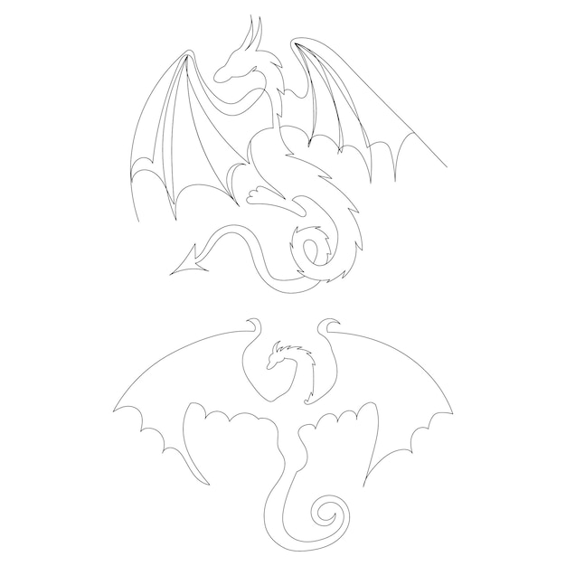 Premium Vector | Dragons drawing in one continuous line