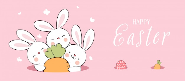 Download Draw banner cute rabbit in hole on pink for easter ...