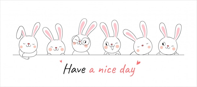 Download Premium Vector | Draw banner cute rabbit with word have a ...
