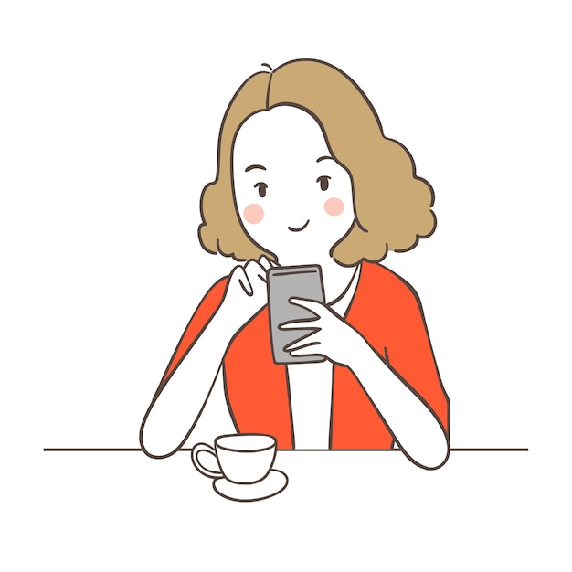 Premium Vector Draw Business Woman Chat On Smartphone