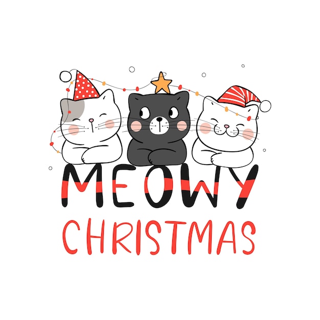 Download Premium Vector | Draw cat meowy christmas for new year and ...