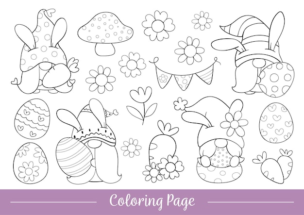 Premium Vector | Draw coloring page cute gnome for easter and spring