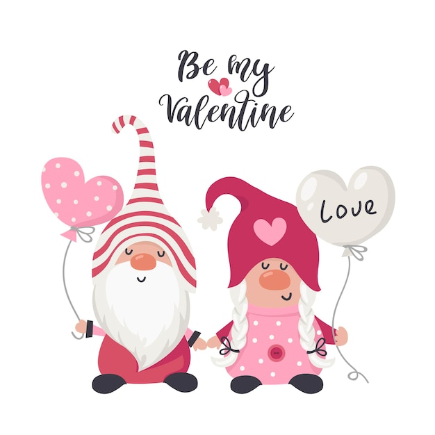 Premium Vector | Draw couple love gnomes with red heart for valentine ...