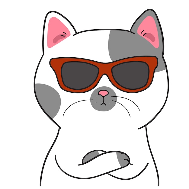 Premium Vector | Draw cute cat with sunglasses