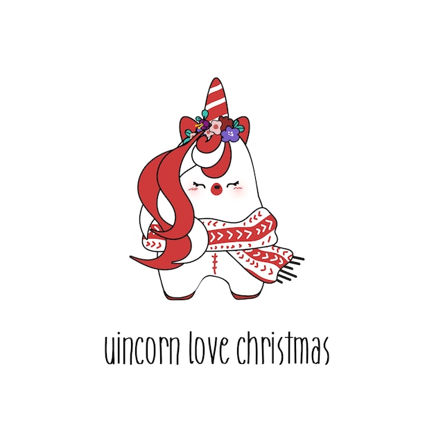 Draw cute little unicorn for christmas day. | Premium Vector