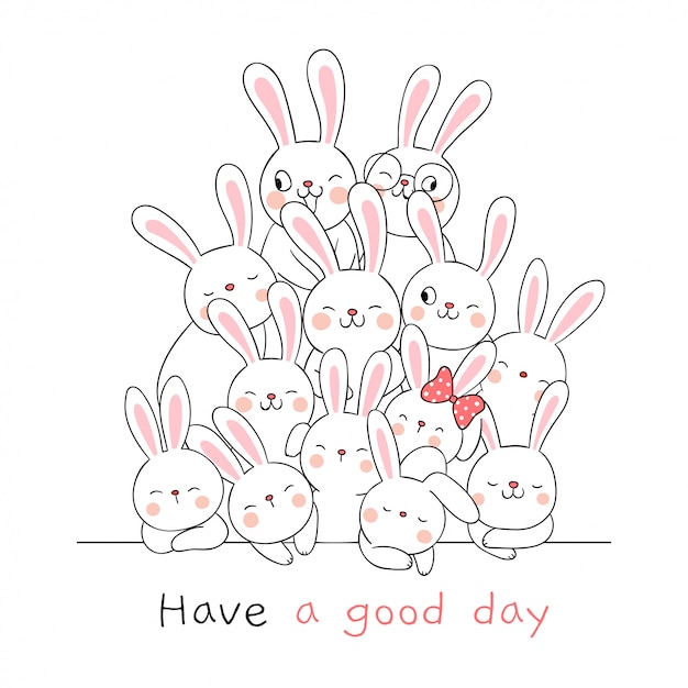 Premium Vector Draw Cute Rabbit With Word Have A Nice Day On White