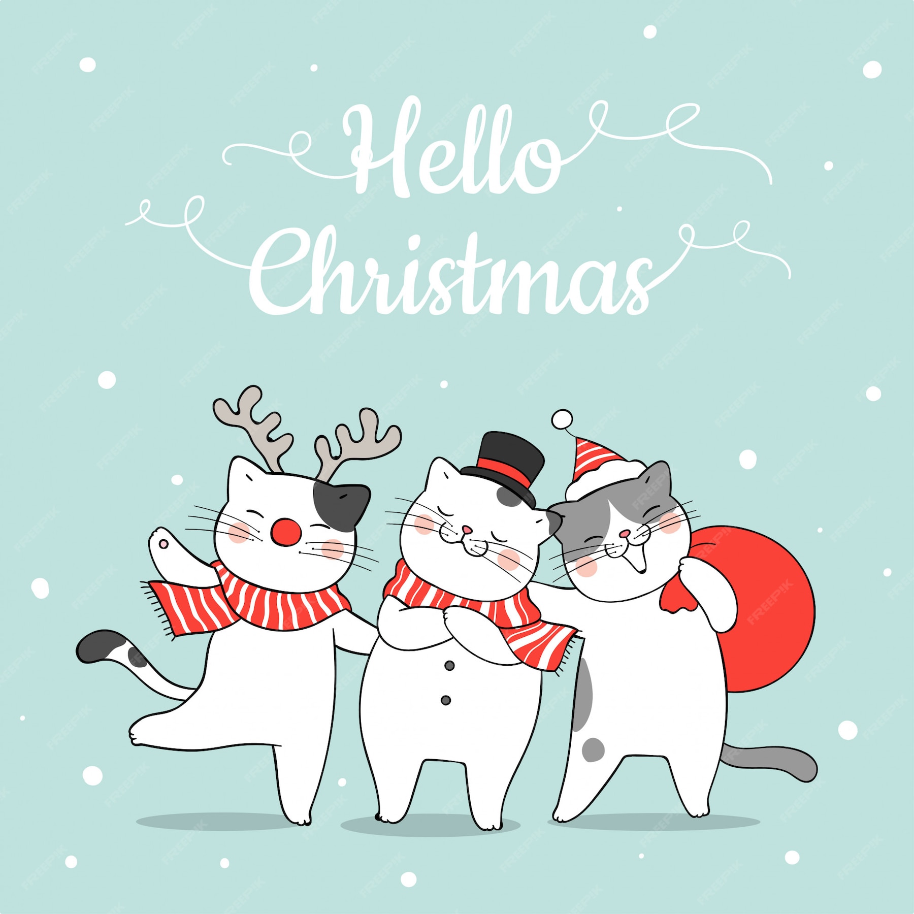 Premium Vector | Draw funny cat in snow for christmas and new year.