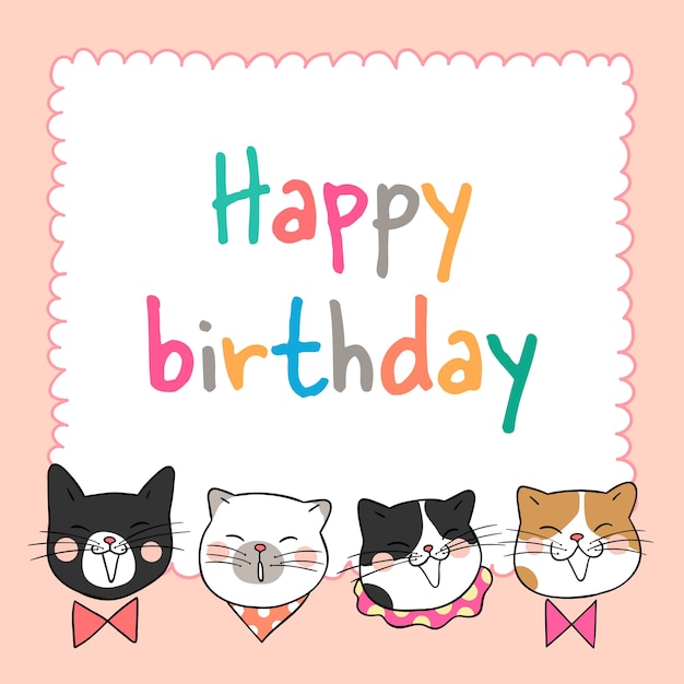 Download Draw head of cat on sweet pastel for birthday card Vector ...