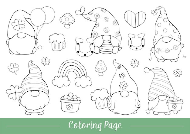 Premium Vector | Draw Illustration Coloring Page Of Cute Gnome For St