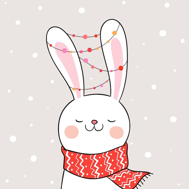 Draw rabbit in snow for christmas and new year. Vector Premium Download