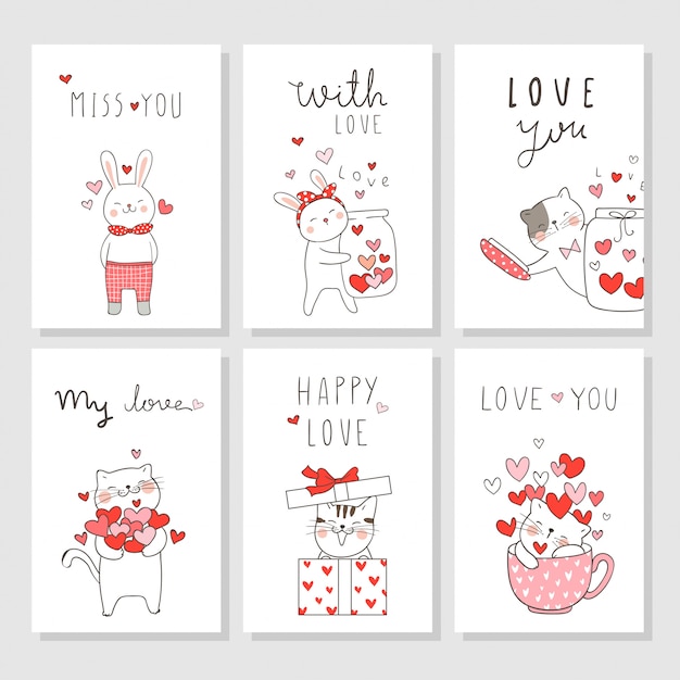 Premium Vector Draw Vector Set Card For Valentine S Day With Cute Animal Valentine's day coloring pages you can download for free, from sweet pictures for preschoolers to intricate doodles for adults to color in. https www freepik com profile preagreement getstarted 3957076