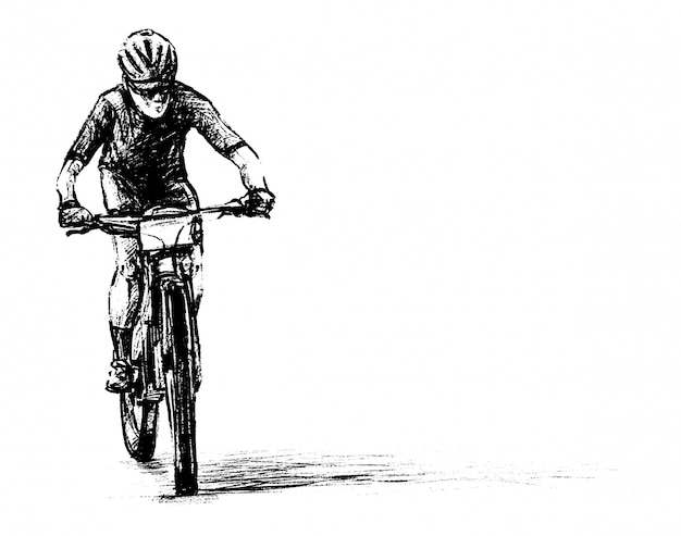 Premium Vector Drawing Of The Mountain Bike Competition Hand Draw