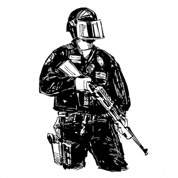 Premium Vector Drawing of the police with gun