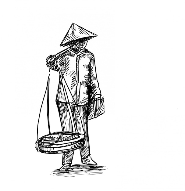 Premium Vector | Drawing of the vietnamese street sales hand draw