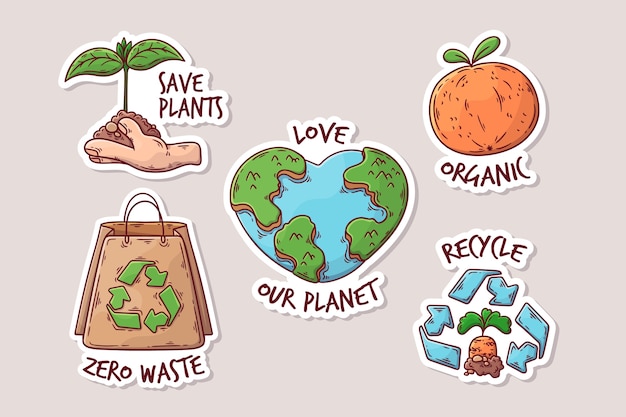 Drawing with ecology badges concept | Free Vector