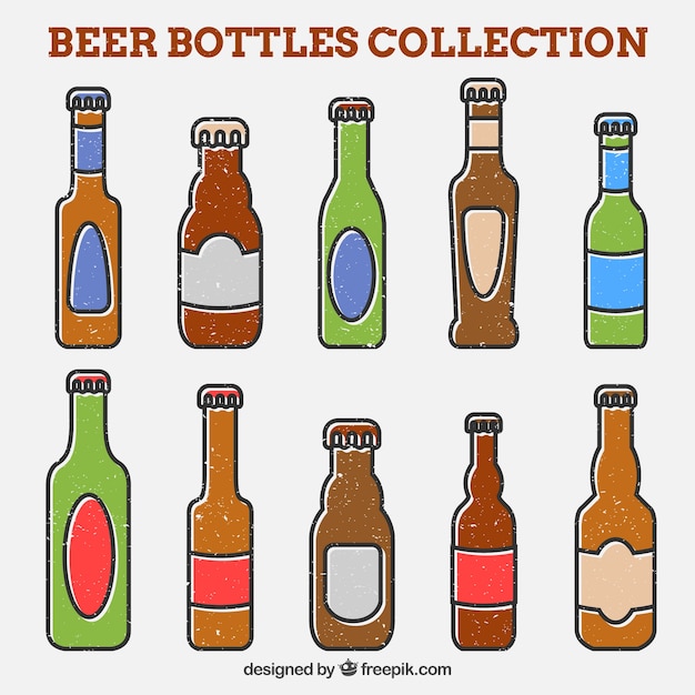 Drawings of vintage beer bottles Vector Free Download