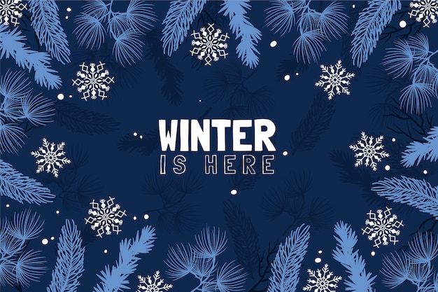 Download Free Vector | Drawn background with leaves and winter is here message