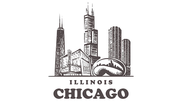 Premium Vector | Drawn buildings in chicago, illinois