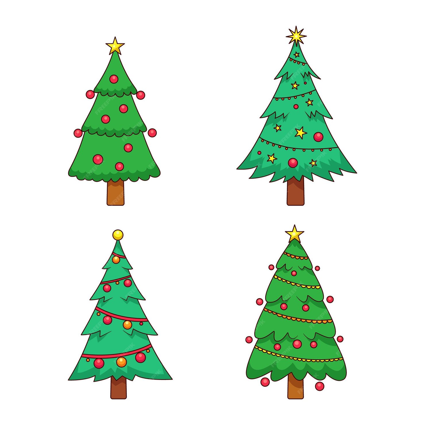Free Vector | Drawn christmas trees with ornaments pack
