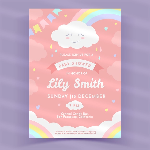 Free Vector Drawn Chuva De Amor Baby Shower Invitation Template