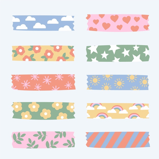 Premium Vector Drawn cute washi tapes collection