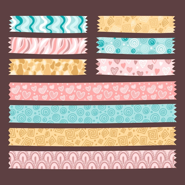 Free Vector Drawn Cute Washi Tapes Pack