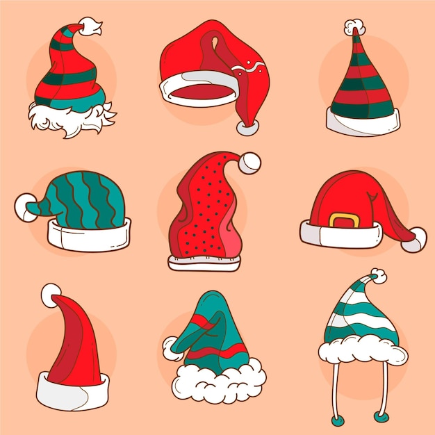 Free Vector | Drawn santa's hat collection