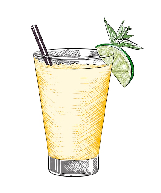 Premium Vector Drawn sketch of tequila shot alcoholic cocktail