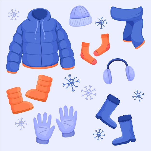 Free Vector Drawn winter clothes pack