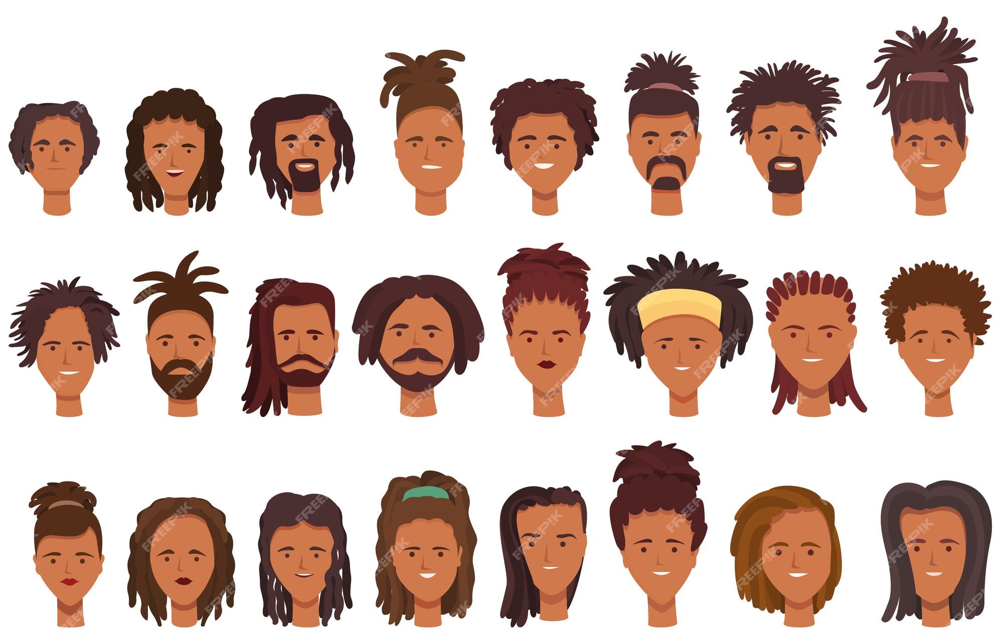 Premium Vector | Dreadlocks icons set cartoon vector. african fashion ...