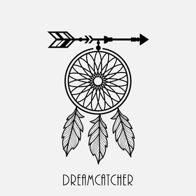 Premium Vector | Dream catcher with arrow and feathers hand drawn