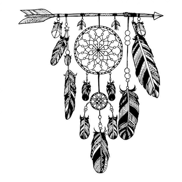 Download Premium Vector | Dream catcher with arrows and feathers