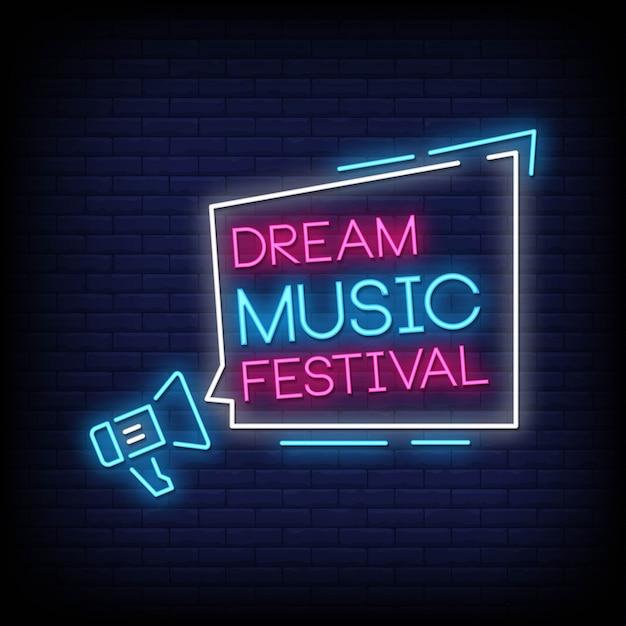Dream music festival neon signs style text vector Premium Vector