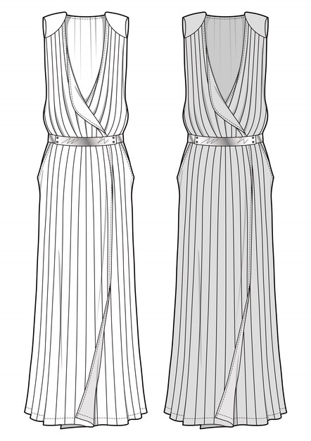 Premium Vector | Dress fashion flat sketch template