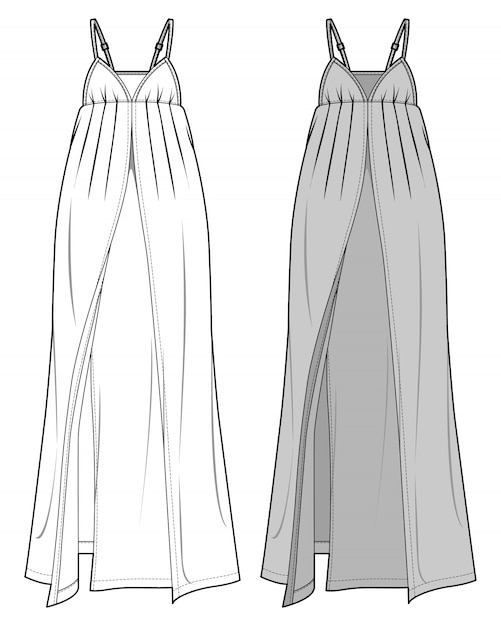 Dress Fashion Flat Sketch Template Premium Vector