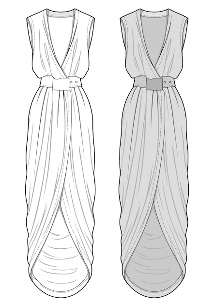 Fashionable Dresses Flat Sketch