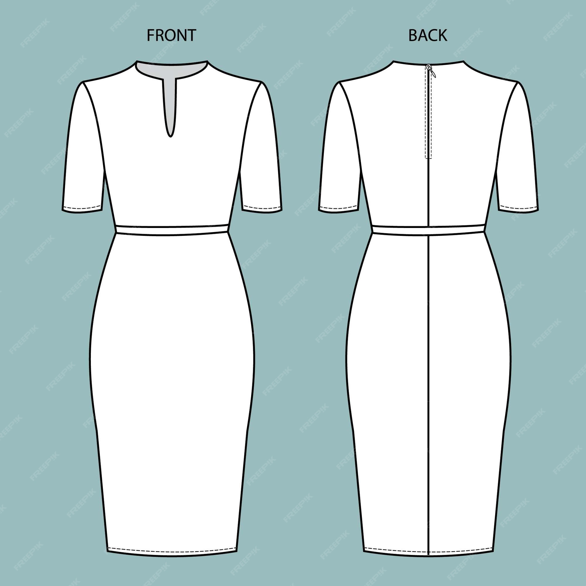 Premium Vector | Dress front and back view. dress fashion flat sketch ...