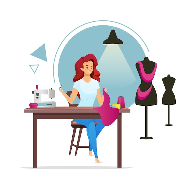 Premium Vector | Dressmaker flat color illustration. female tailor