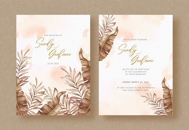 Premium Vector | Dried autumn leaves watercolor on wedding invitation ...